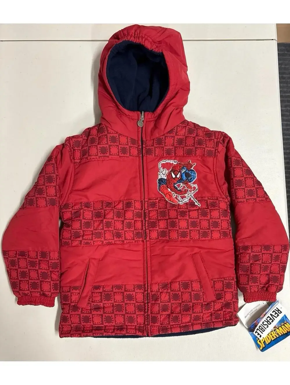 NWT- 2008 - Marvel Boys Spider-man REVERSIBLE Winter Coat with Hood- size 7